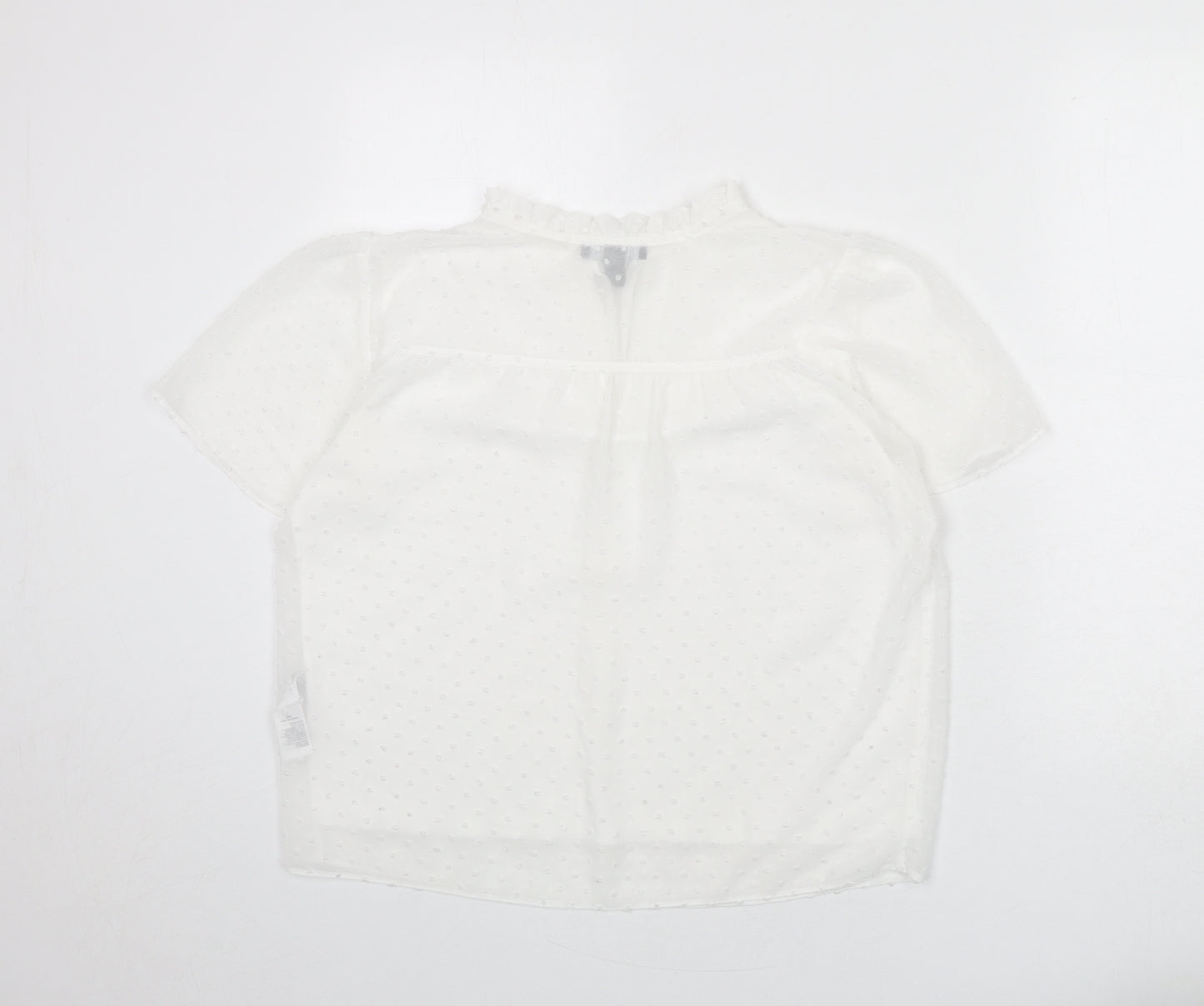 New Look Womens White Polka Dot Polyester Basic Blouse Size 14 V-Neck