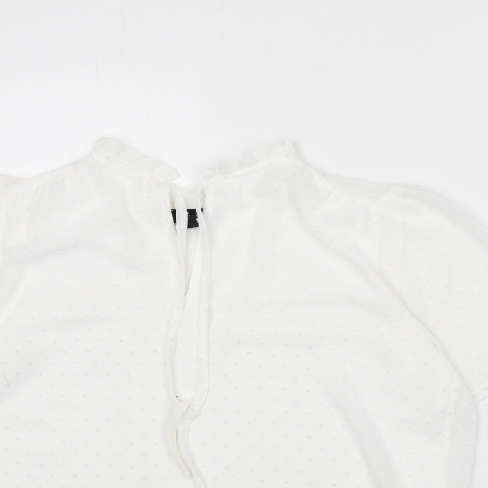 New Look Womens White Polka Dot Polyester Basic Blouse Size 14 V-Neck