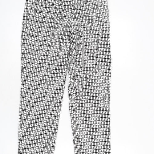Marks and Spencer Womens Black Geometric Cotton Trousers Size 6 L26 in Regular Zip