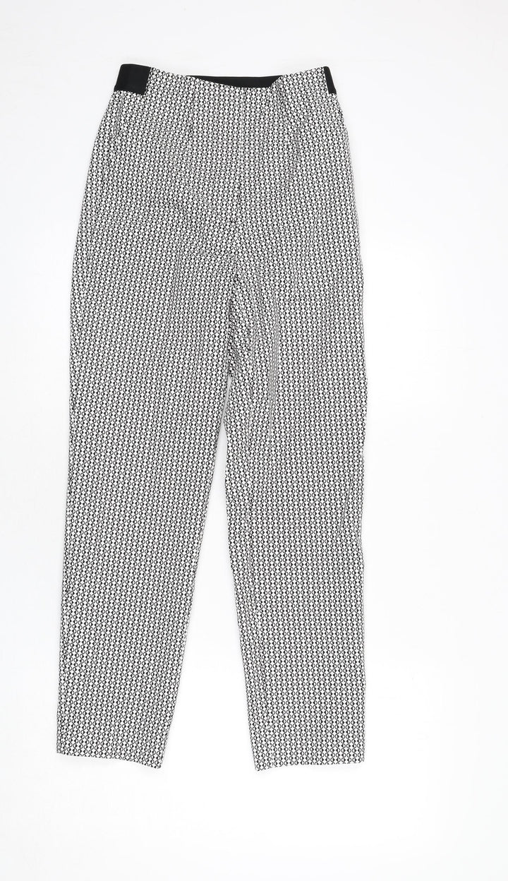 Marks and Spencer Womens Black Geometric Cotton Trousers Size 6 L26 in Regular Zip