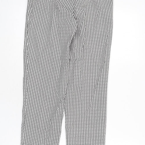 Marks and Spencer Womens Black Geometric Cotton Trousers Size 6 L26 in Regular Zip