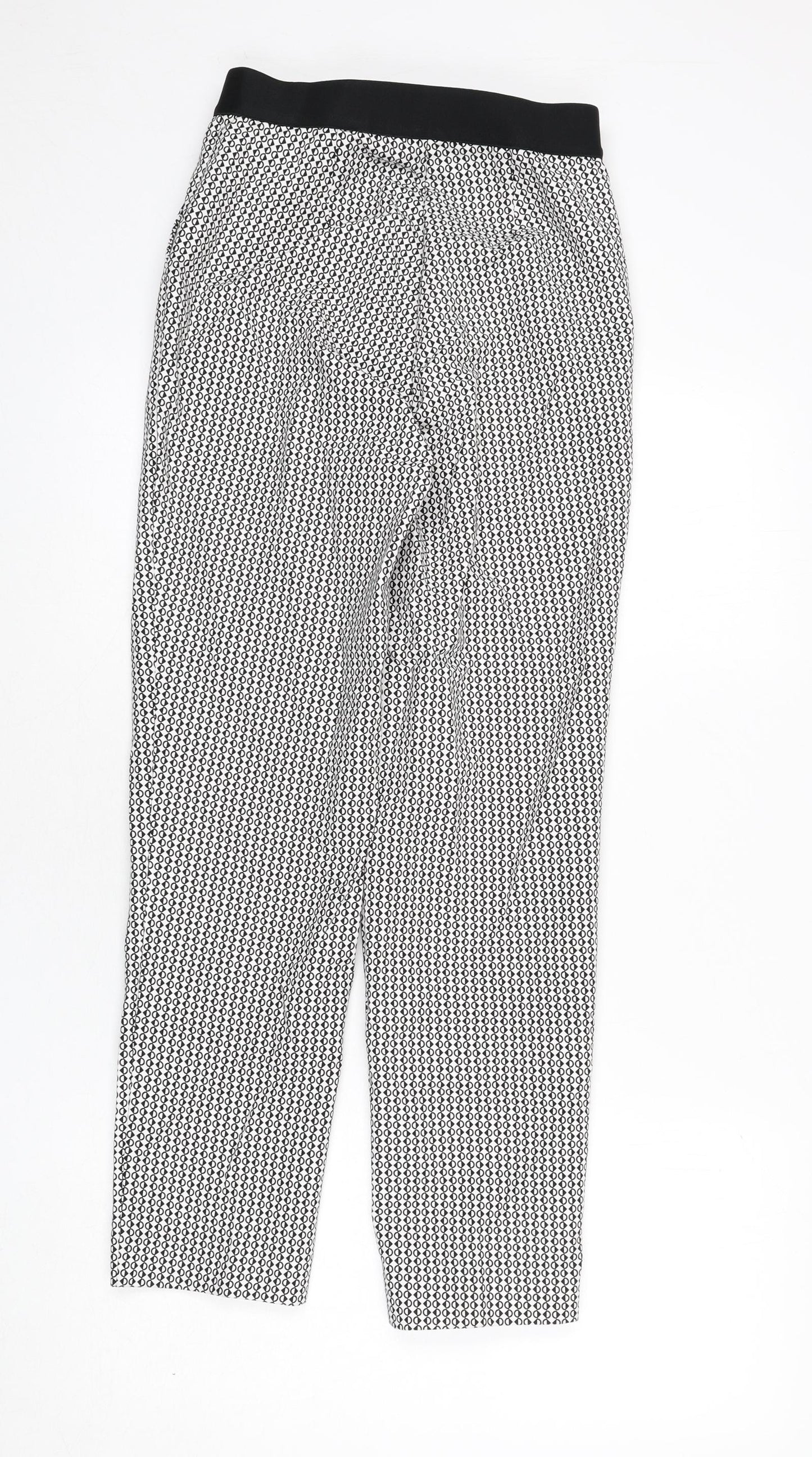 Marks and Spencer Womens Black Geometric Cotton Trousers Size 6 L26 in Regular Zip