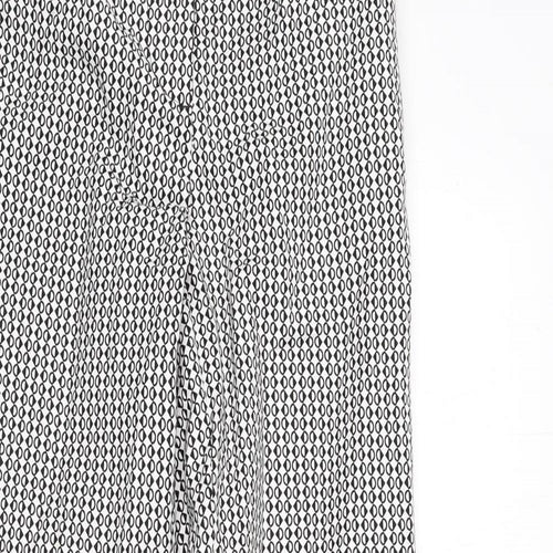 Marks and Spencer Womens Black Geometric Cotton Trousers Size 6 L26 in Regular Zip