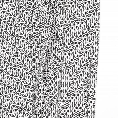 Marks and Spencer Womens Black Geometric Cotton Trousers Size 6 L26 in Regular Zip