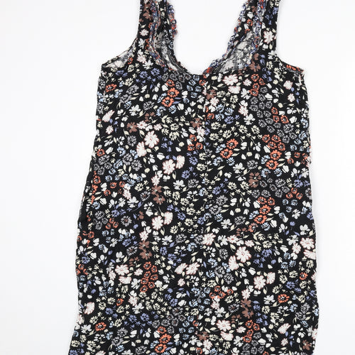 NEXT Womens Multicoloured Floral Linen Sheath Size 14 V-Neck Pullover - Ruffle Detail