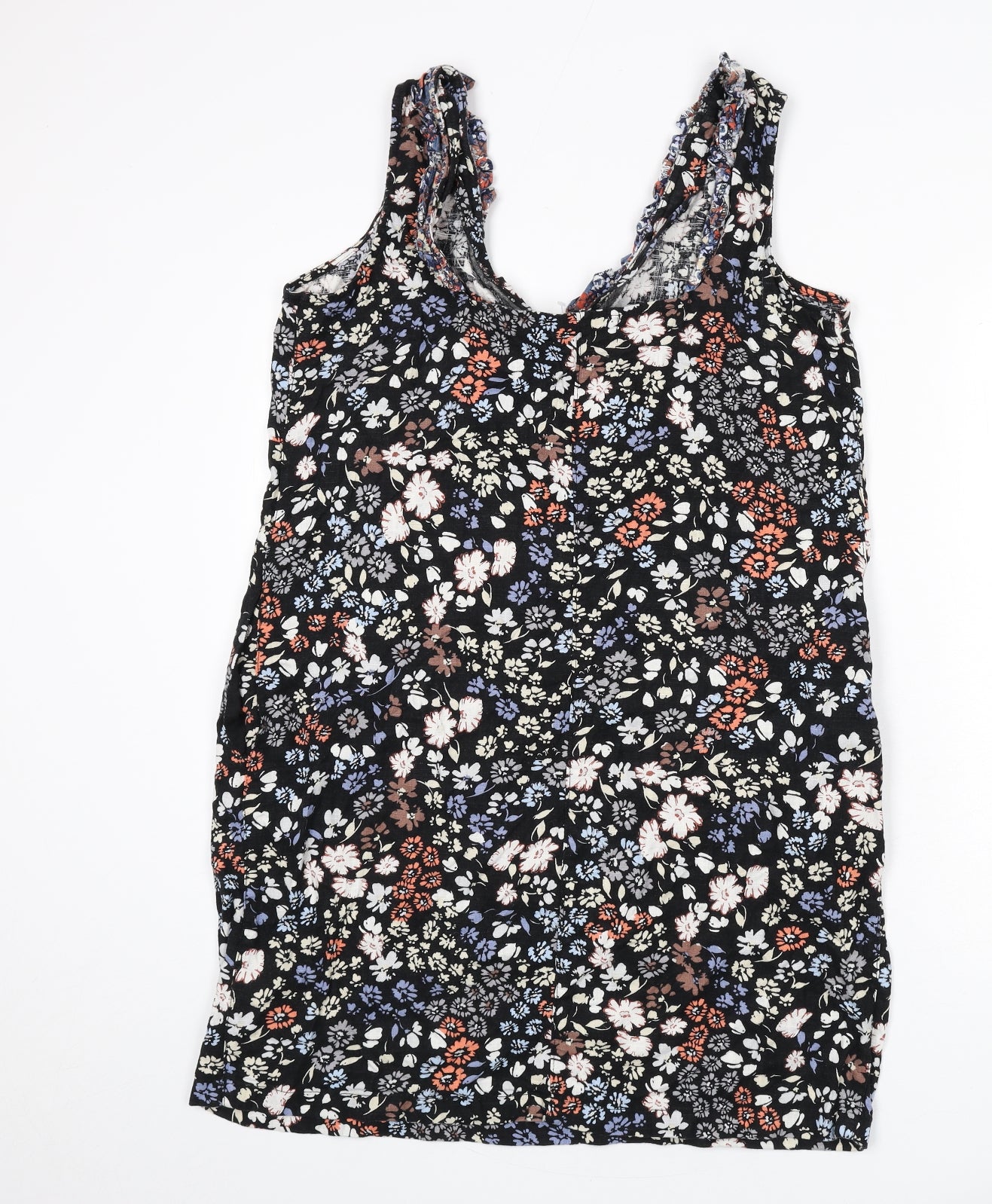 NEXT Womens Multicoloured Floral Linen Sheath Size 14 V-Neck Pullover - Ruffle Detail