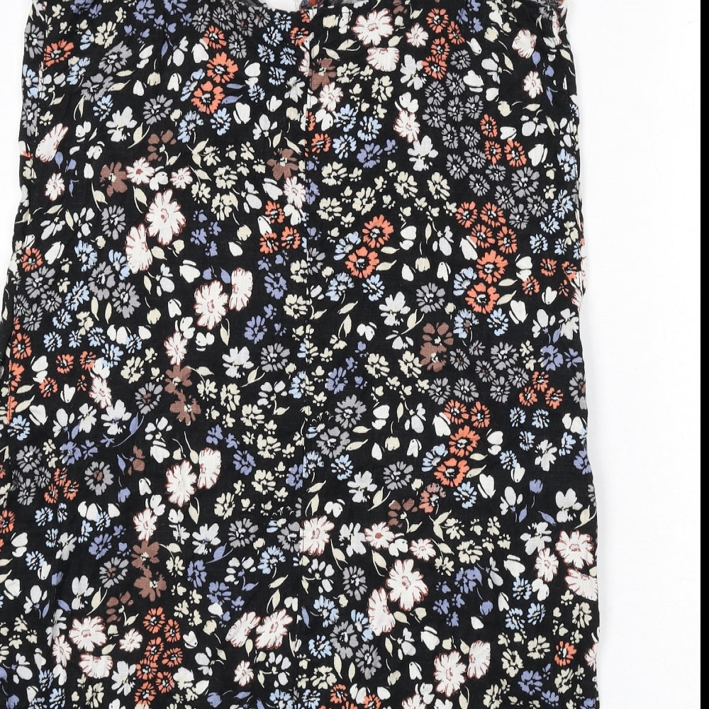 NEXT Womens Multicoloured Floral Linen Sheath Size 14 V-Neck Pullover - Ruffle Detail