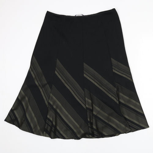 Marks and Spencer Womens Black Striped Polyester Flare Skirt Size 16