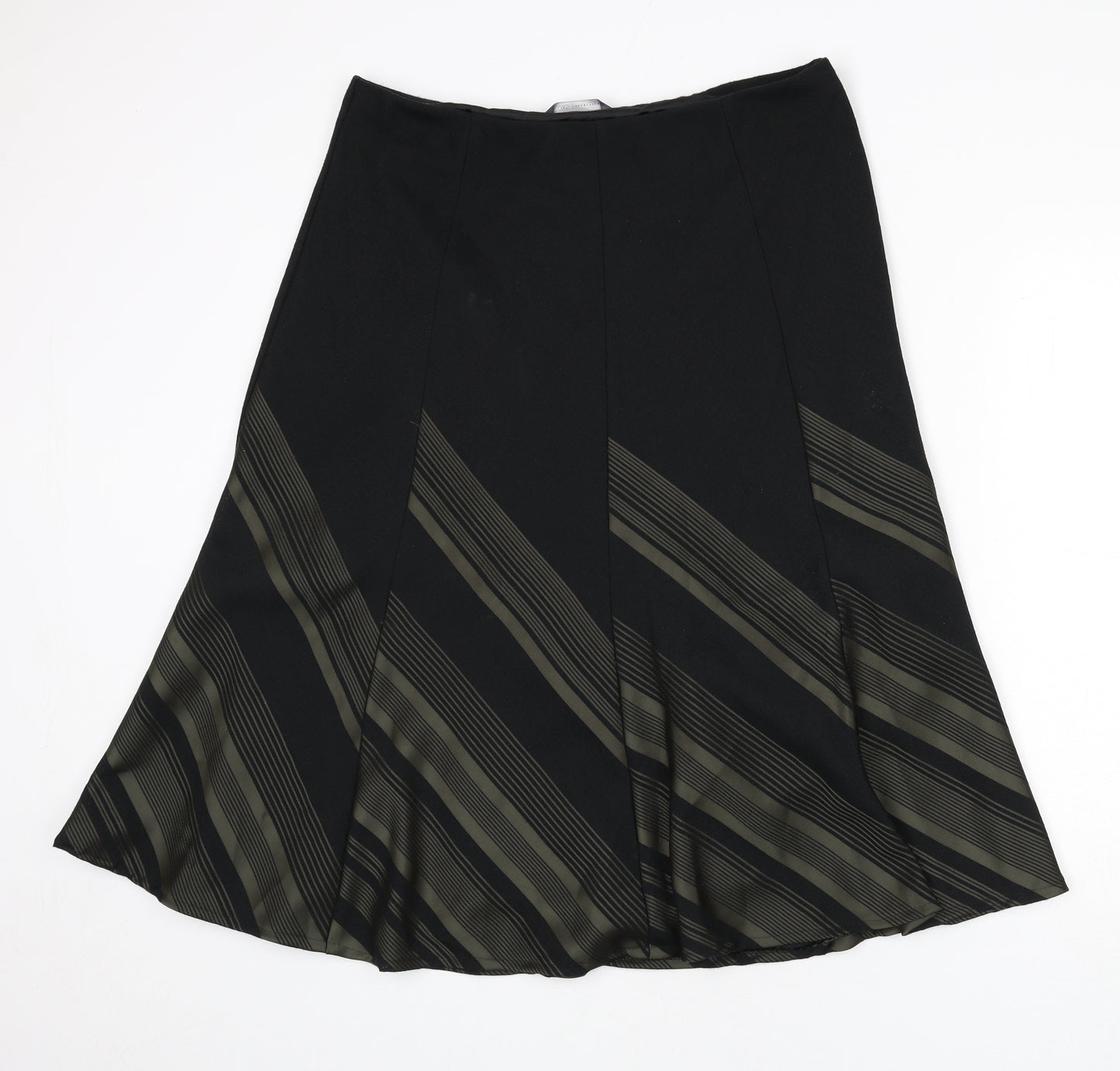 Marks and Spencer Womens Black Striped Polyester Flare Skirt Size 16