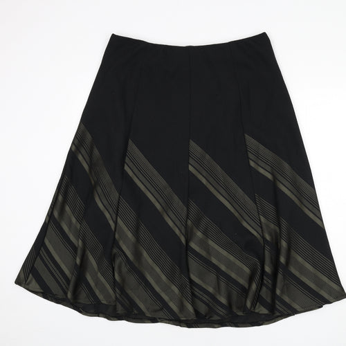 Marks and Spencer Womens Black Striped Polyester Flare Skirt Size 16