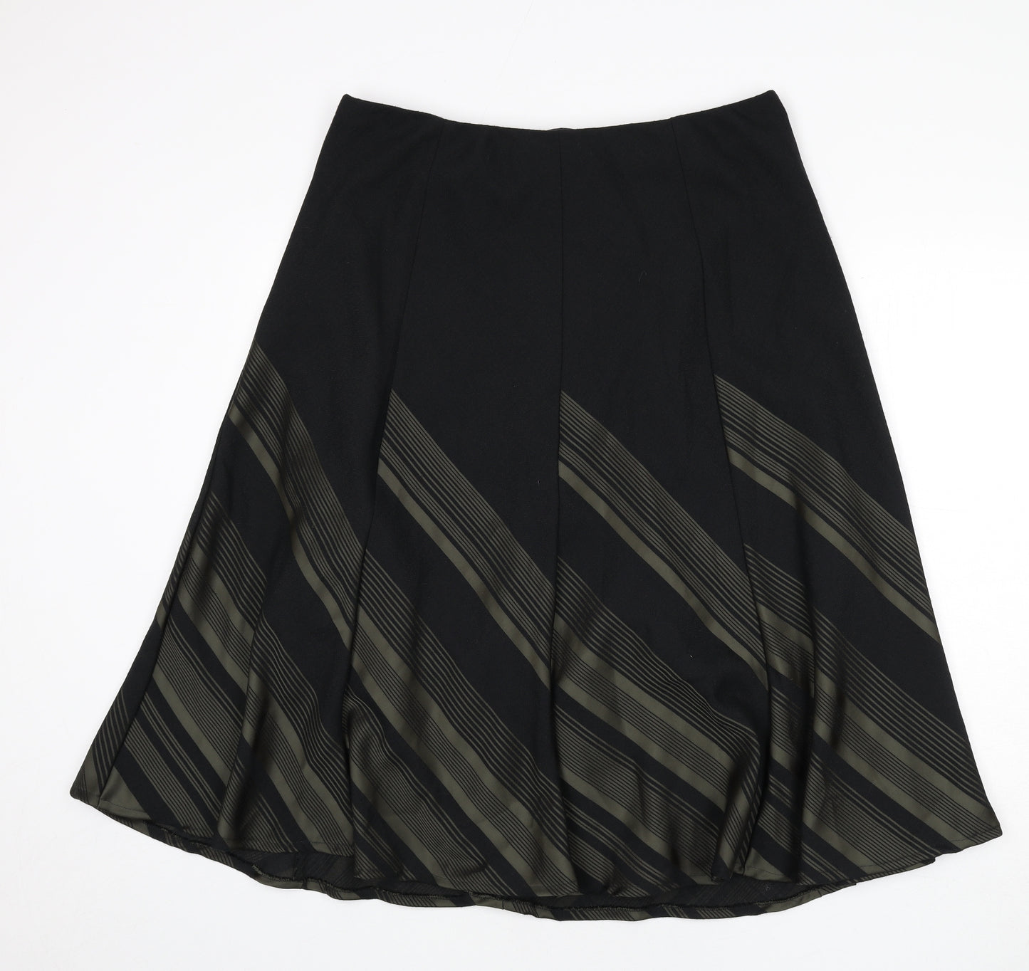 Marks and Spencer Womens Black Striped Polyester Flare Skirt Size 16