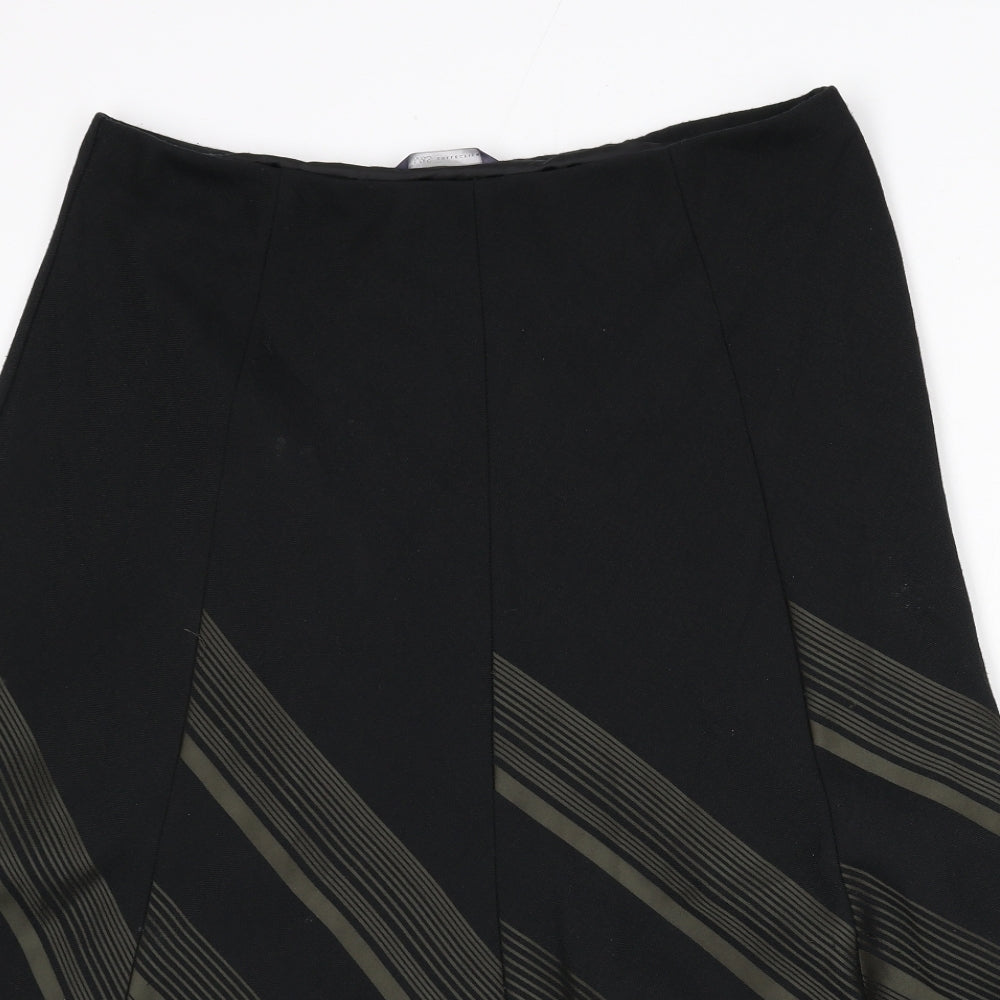 Marks and Spencer Womens Black Striped Polyester Flare Skirt Size 16