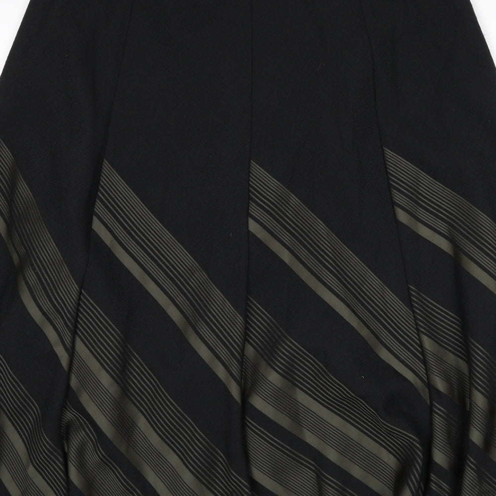Marks and Spencer Womens Black Striped Polyester Flare Skirt Size 16