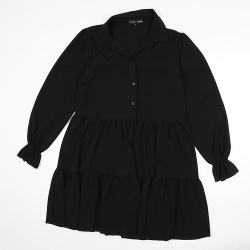 Cameo Rose Womens Black Polyester Fit & Flare Size 8 Collared Button
