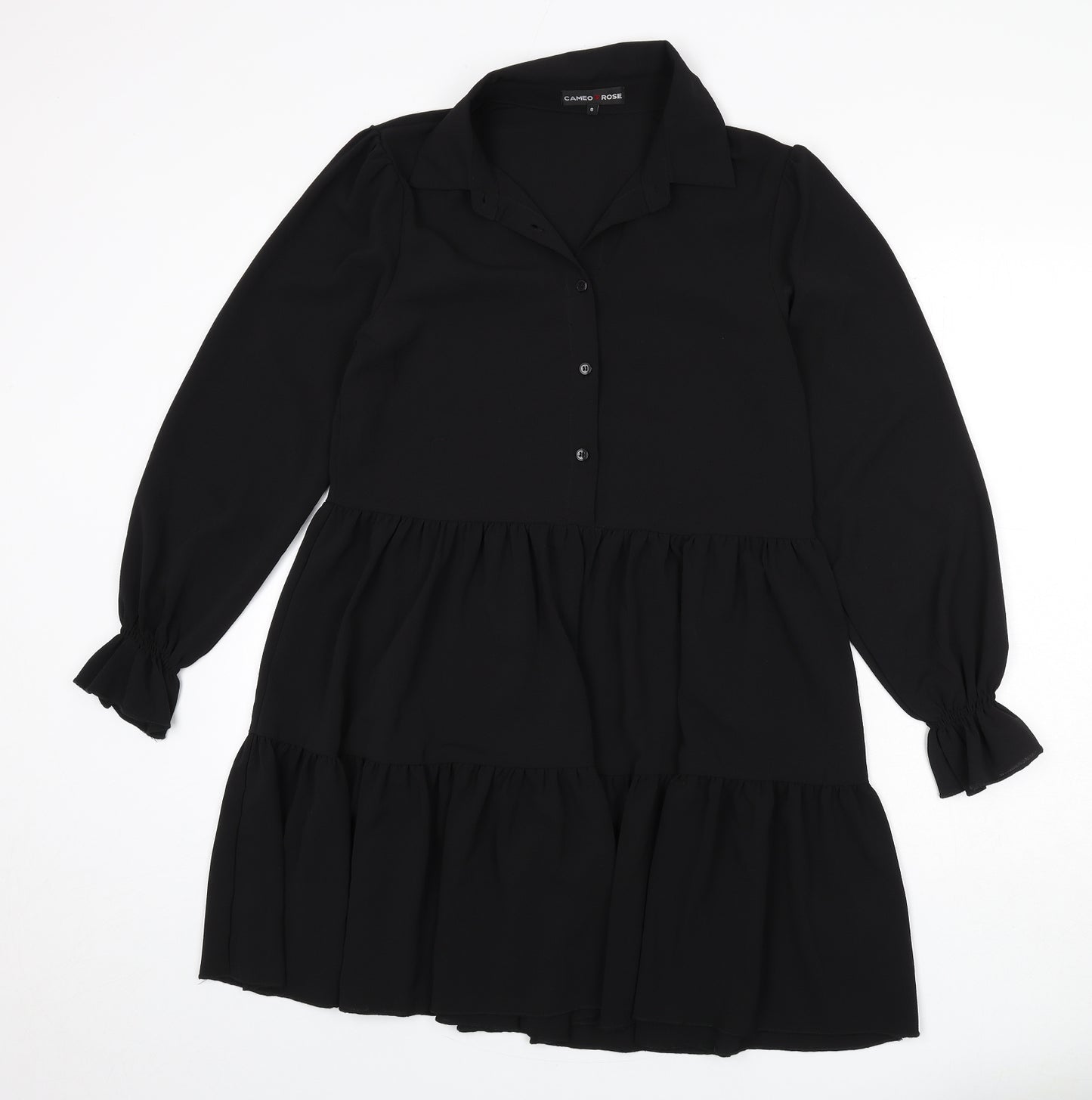 Cameo Rose Womens Black Polyester Fit & Flare Size 8 Collared Button