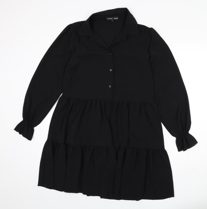Cameo Rose Womens Black Polyester Fit & Flare Size 8 Collared Button