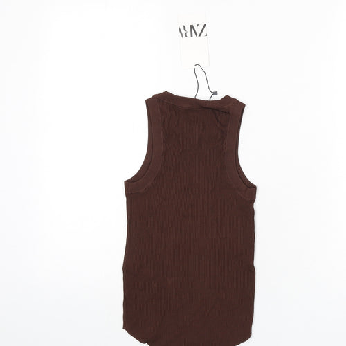 Zara Womens Brown Viscose Basic Tank Size XS Round Neck - Ribbed