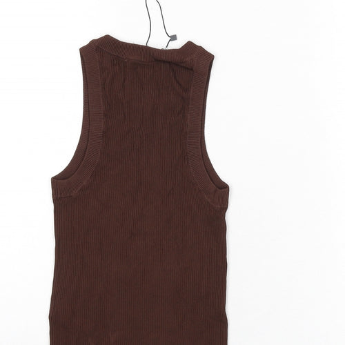 Zara Womens Brown Viscose Basic Tank Size XS Round Neck - Ribbed