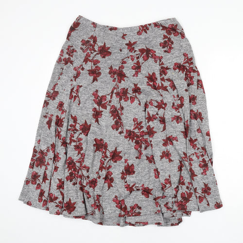 Classic Womens Grey Floral Polyester Flare Skirt Size 14