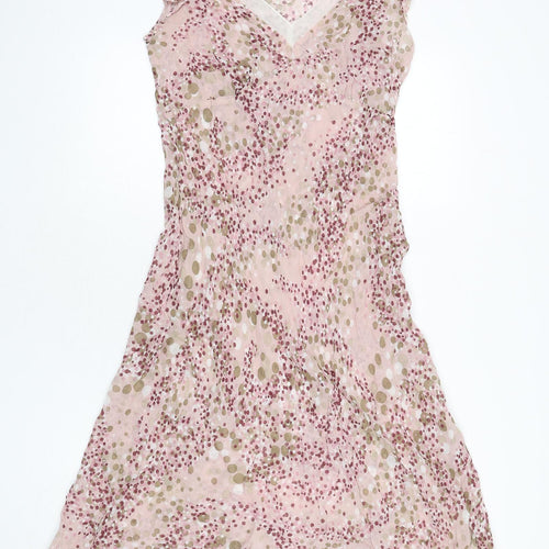 Marks and Spencer Womens Pink Geometric Viscose A-Line Size 14 V-Neck Pullover - Sheer
