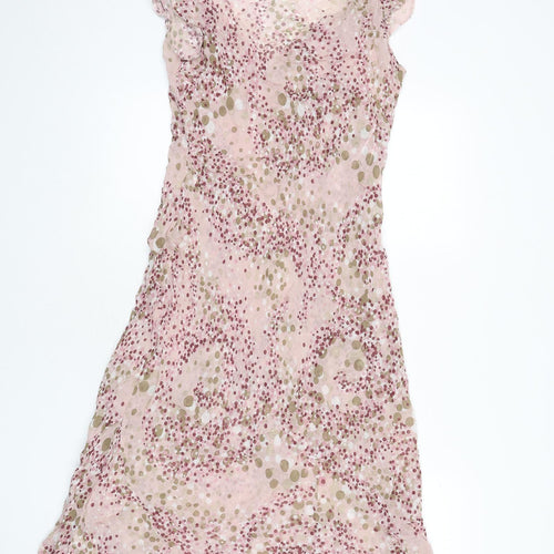 Marks and Spencer Womens Pink Geometric Viscose A-Line Size 14 V-Neck Pullover - Sheer
