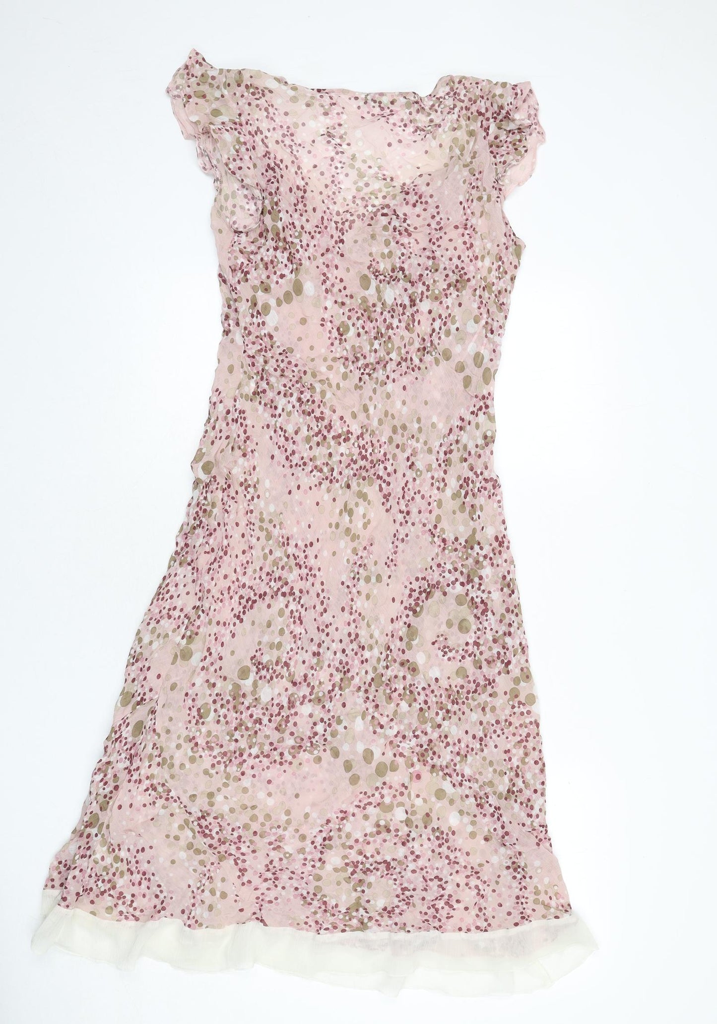 Marks and Spencer Womens Pink Geometric Viscose A-Line Size 14 V-Neck Pullover - Sheer