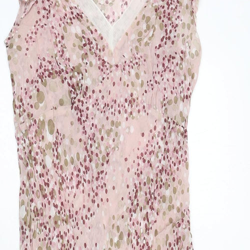 Marks and Spencer Womens Pink Geometric Viscose A-Line Size 14 V-Neck Pullover - Sheer