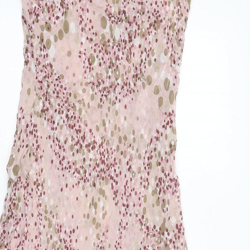 Marks and Spencer Womens Pink Geometric Viscose A-Line Size 14 V-Neck Pullover - Sheer