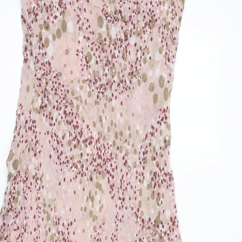 Marks and Spencer Womens Pink Geometric Viscose A-Line Size 14 V-Neck Pullover - Sheer