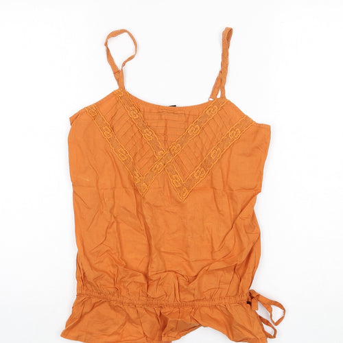 NEXT Womens Orange 100% Cotton Camisole Tank Size 8 Scoop Neck - Lace Detail, Tie