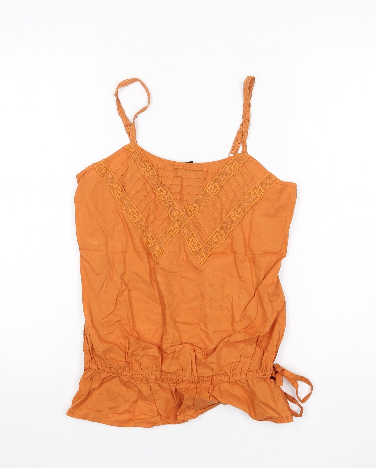 NEXT Womens Orange 100% Cotton Camisole Tank Size 8 Scoop Neck - Lace Detail, Tie