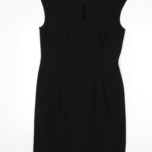 Marks and Spencer Womens Black Polyester Pencil Dress Size 12 Round Neck Zip - Keyhole Cut Out