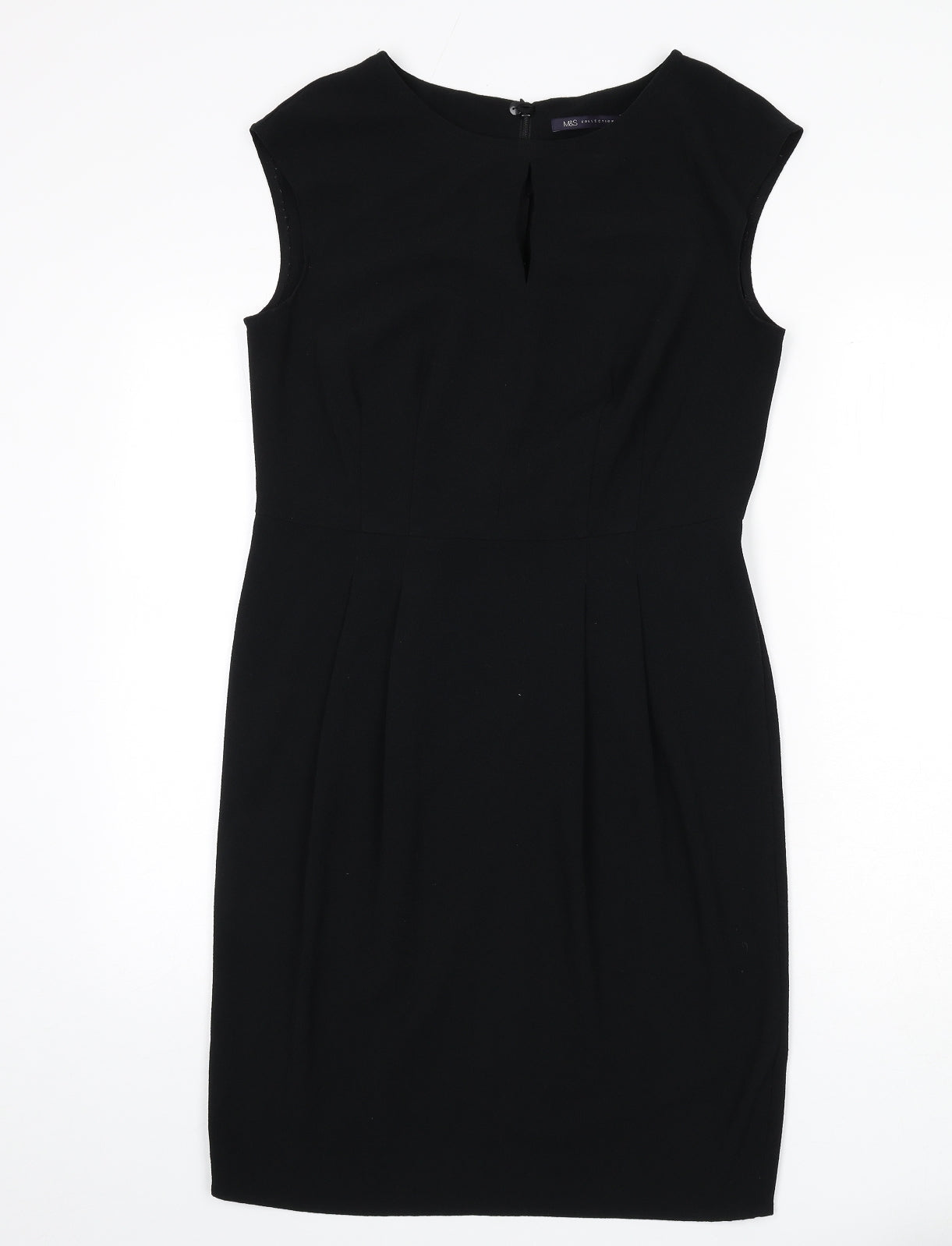 Marks and Spencer Womens Black Polyester Pencil Dress Size 12 Round Neck Zip - Keyhole Cut Out