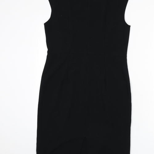 Marks and Spencer Womens Black Polyester Pencil Dress Size 12 Round Neck Zip - Keyhole Cut Out