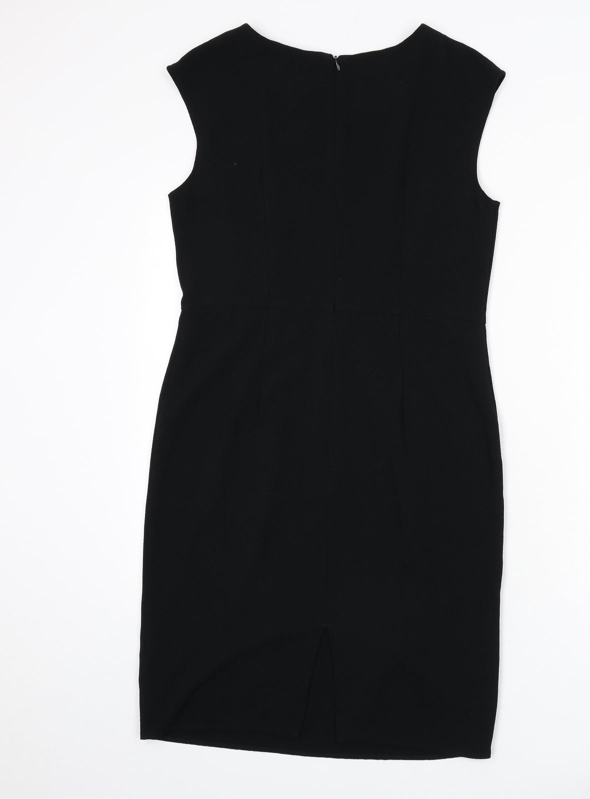 Marks and Spencer Womens Black Polyester Pencil Dress Size 12 Round Neck Zip - Keyhole Cut Out