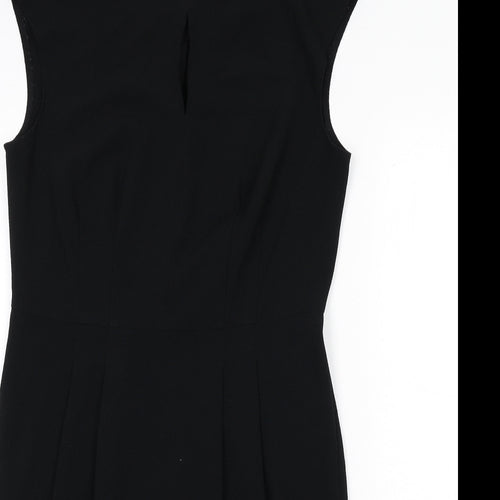 Marks and Spencer Womens Black Polyester Pencil Dress Size 12 Round Neck Zip - Keyhole Cut Out