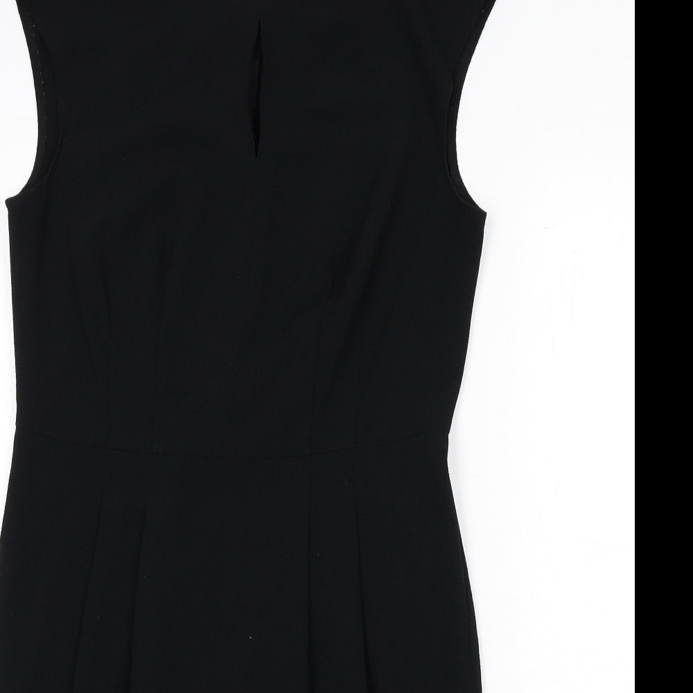 Marks and Spencer Womens Black Polyester Pencil Dress Size 12 Round Neck Zip - Keyhole Cut Out