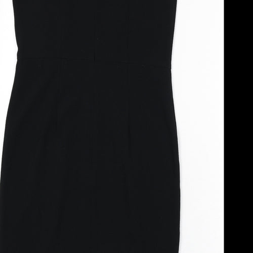 Marks and Spencer Womens Black Polyester Pencil Dress Size 12 Round Neck Zip - Keyhole Cut Out