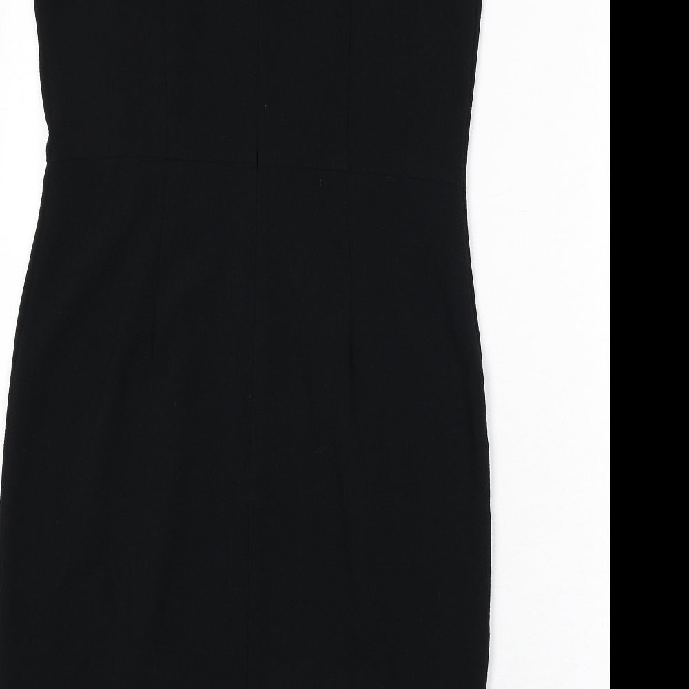Marks and Spencer Womens Black Polyester Pencil Dress Size 12 Round Neck Zip - Keyhole Cut Out