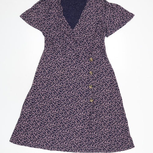 NEXT Womens Blue Floral Viscose A-Line Size 12 V-Neck Pullover