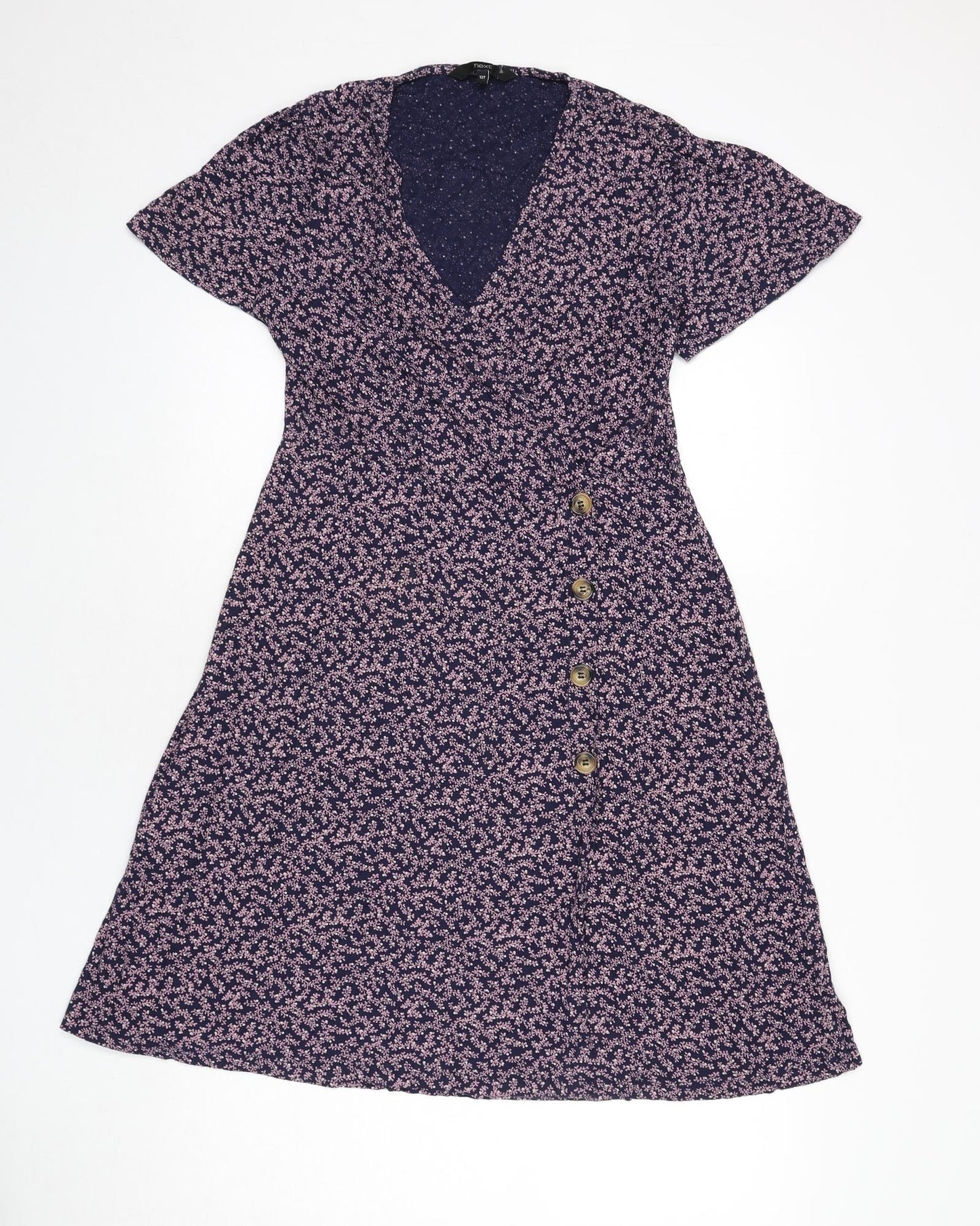 NEXT Womens Blue Floral Viscose A-Line Size 12 V-Neck Pullover