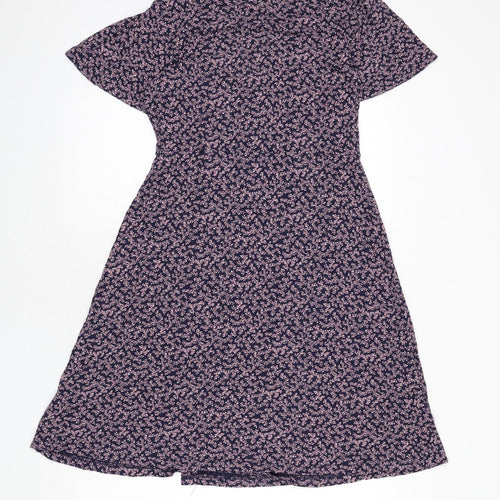 NEXT Womens Blue Floral Viscose A-Line Size 12 V-Neck Pullover