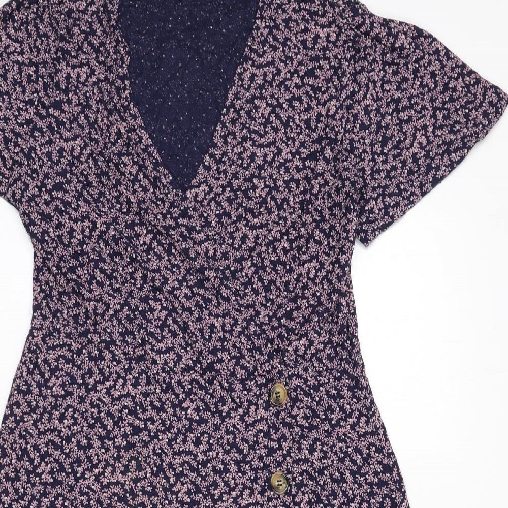NEXT Womens Blue Floral Viscose A-Line Size 12 V-Neck Pullover