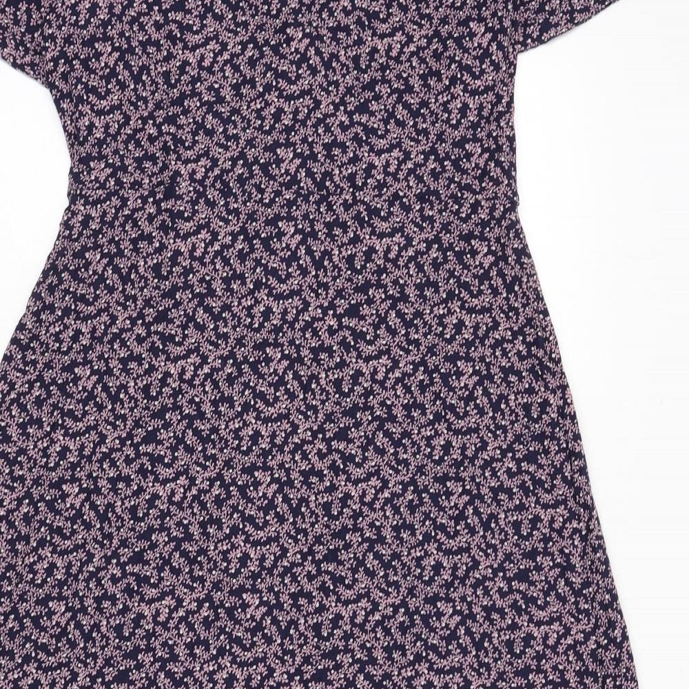NEXT Womens Blue Floral Viscose A-Line Size 12 V-Neck Pullover