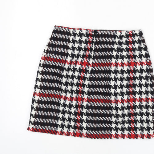 New Look Womens Multicoloured Geometric Acrylic A-Line Skirt Size 6 Zip - Houndstooth