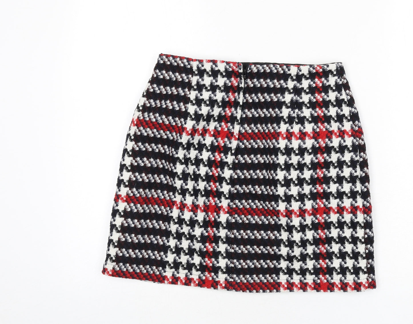 New Look Womens Multicoloured Geometric Acrylic A-Line Skirt Size 6 Zip - Houndstooth