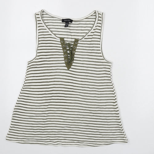 New Look Womens Green Striped Cotton Basic Tank Size M Scoop Neck