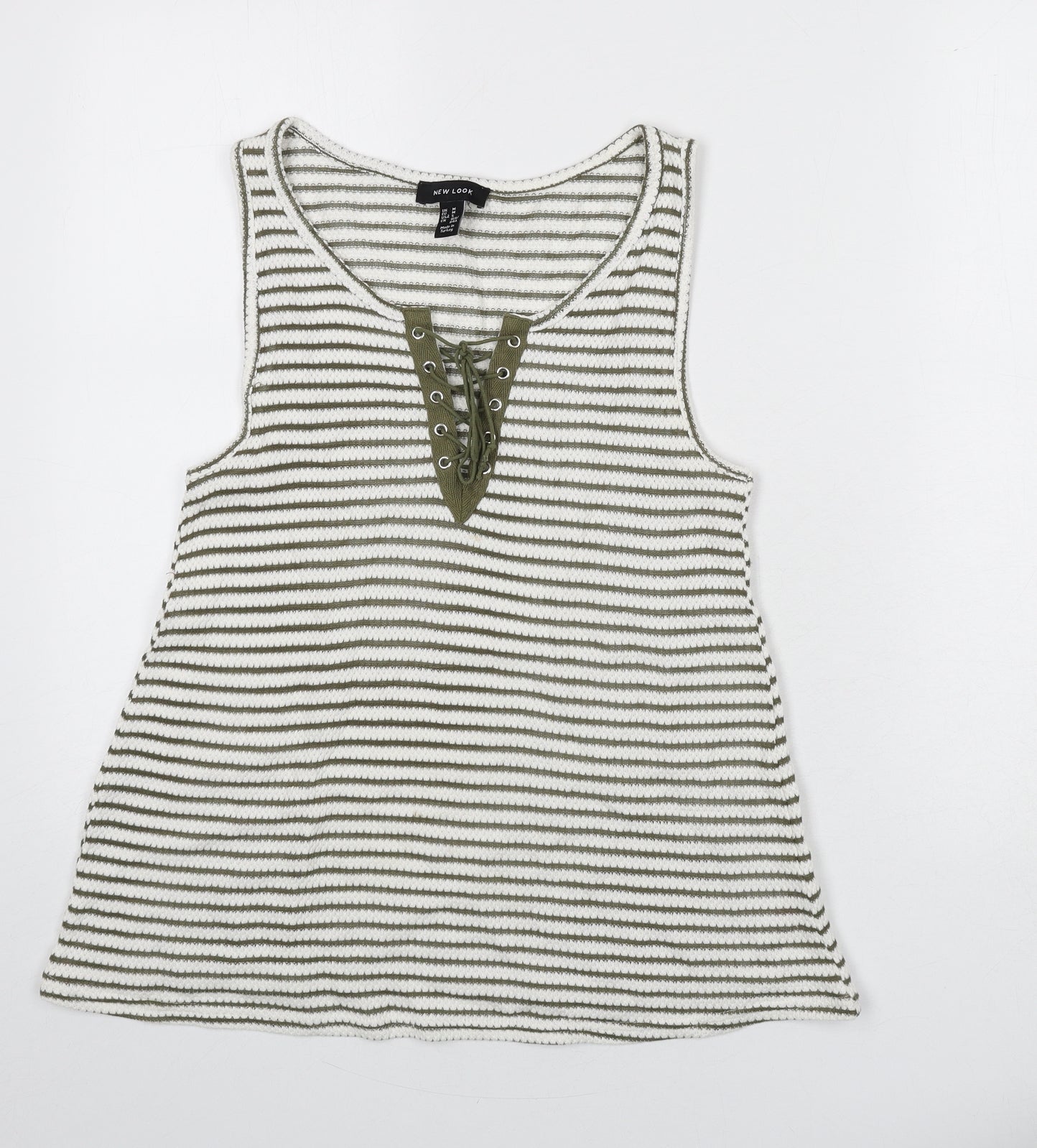 New Look Womens Green Striped Cotton Basic Tank Size M Scoop Neck