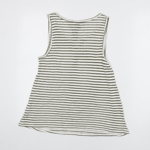 New Look Womens Green Striped Cotton Basic Tank Size M Scoop Neck