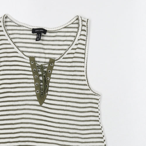 New Look Womens Green Striped Cotton Basic Tank Size M Scoop Neck